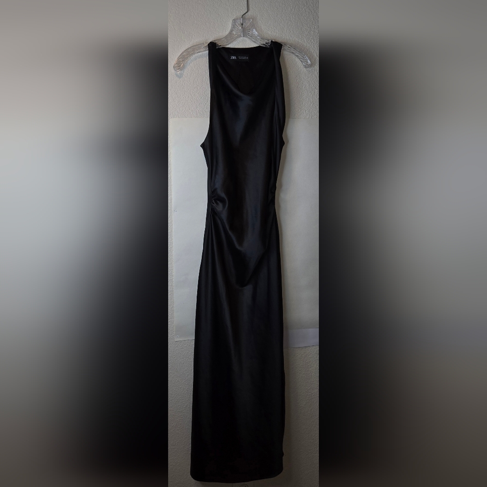 Zara Satin Effect Black Midi Sleeveless Dress - Picture 5 of 10